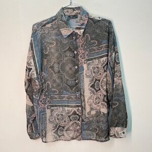ASOS Design Sheer Paisley Print Long Sleeve Button‎ Down Blouse Top